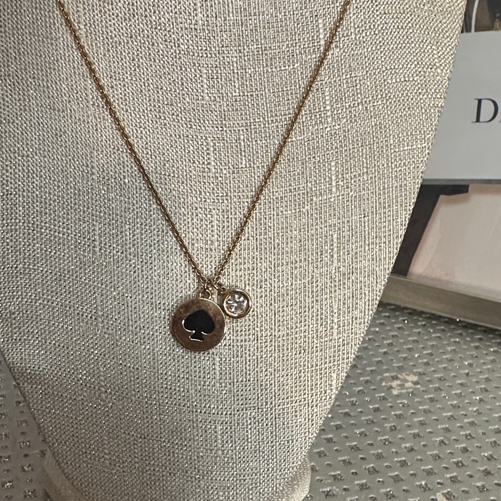 kate spade Gold Tone Spade Pendant Necklace with Clear Crystal Charm
